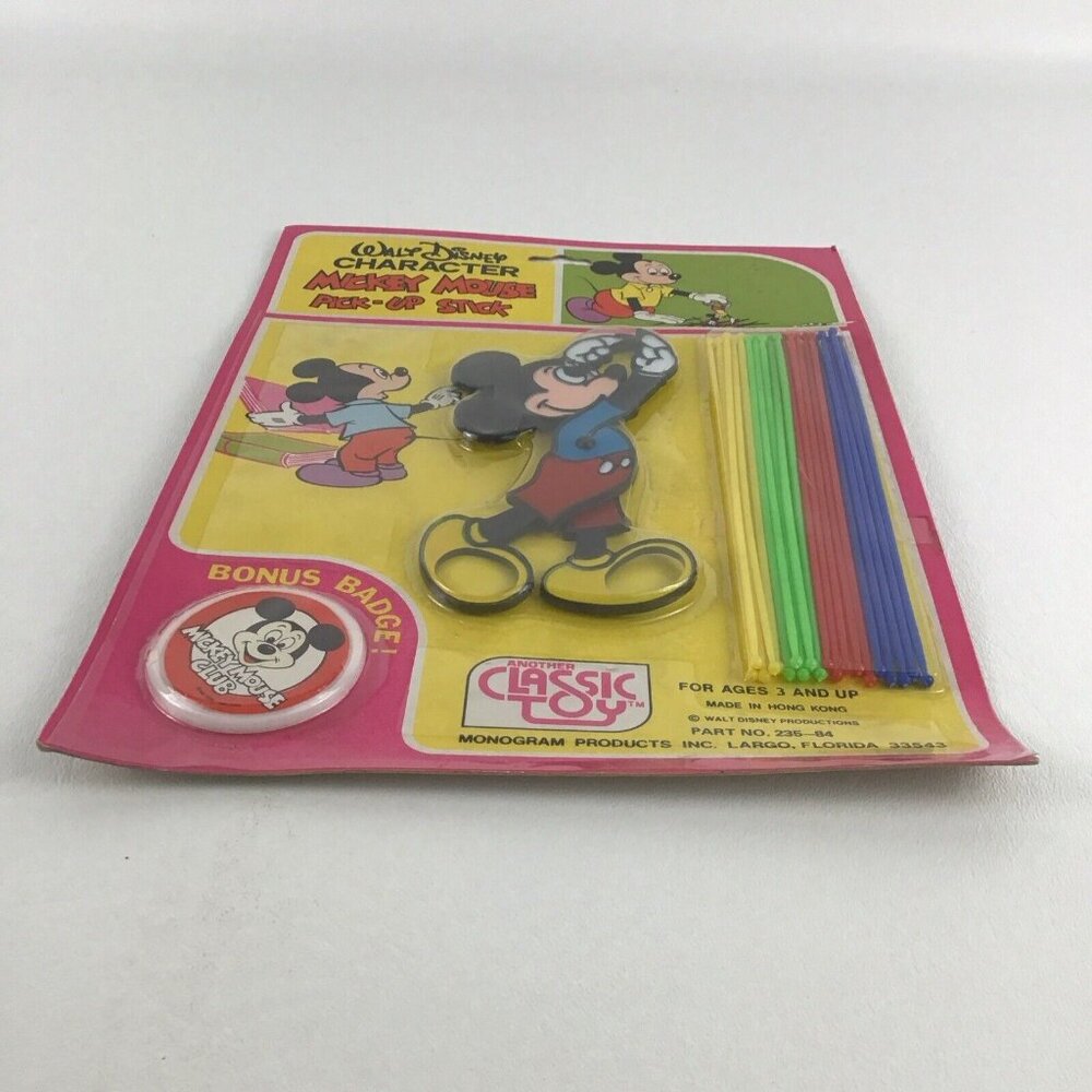 Disney Character Mickey Mouse Pick Up Sticks Classic Game Badge Vintage 80s Toy - Picture 2 of 6